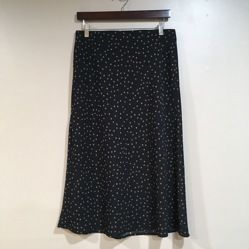 Rachel Zoe Polka Dot Midi Skirt Womens 8 Black Brown Parisian Chic Retro Office